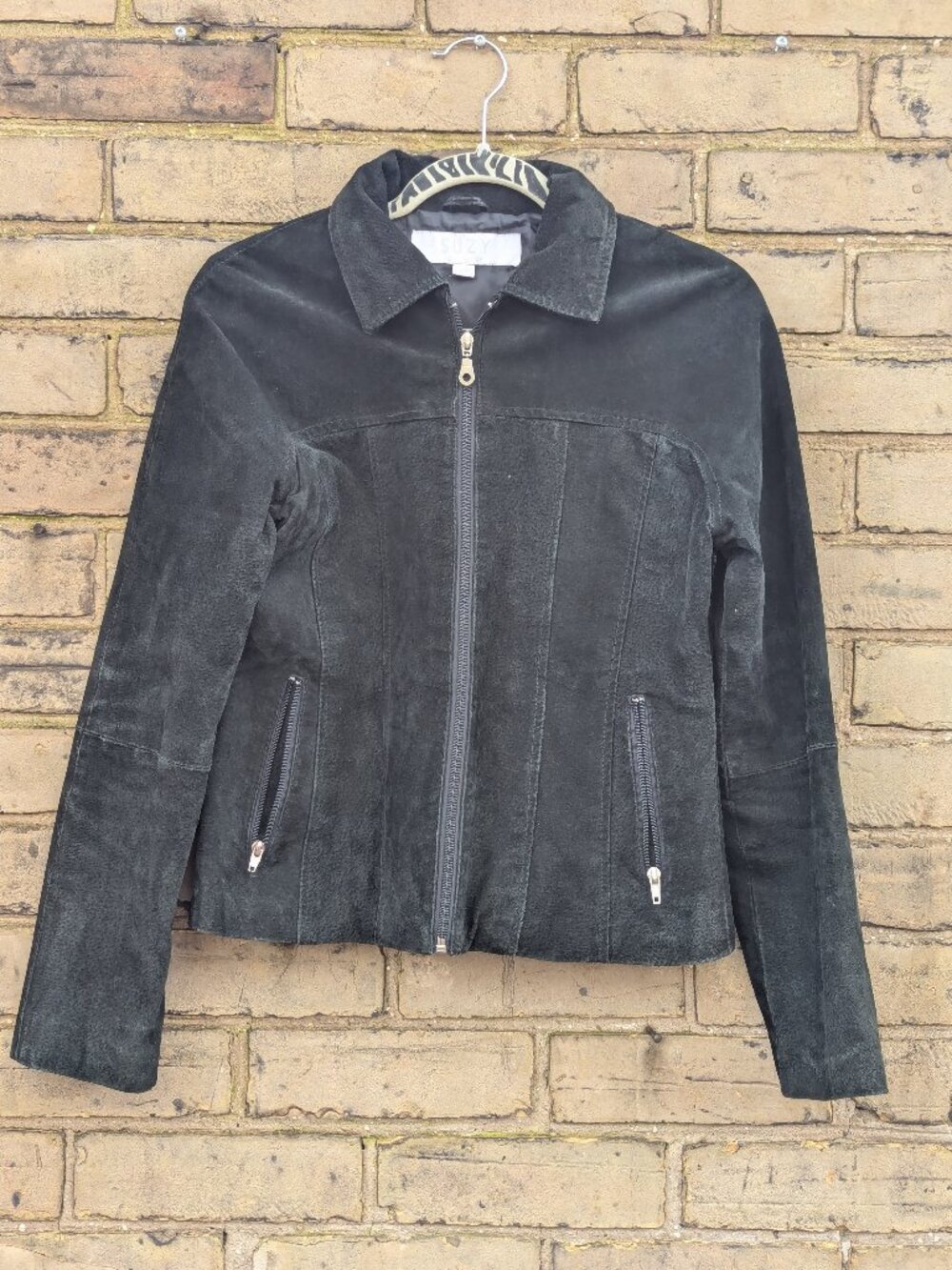 Black Suede 100% Leather Jacket Women Suzy Shier Med Vintage